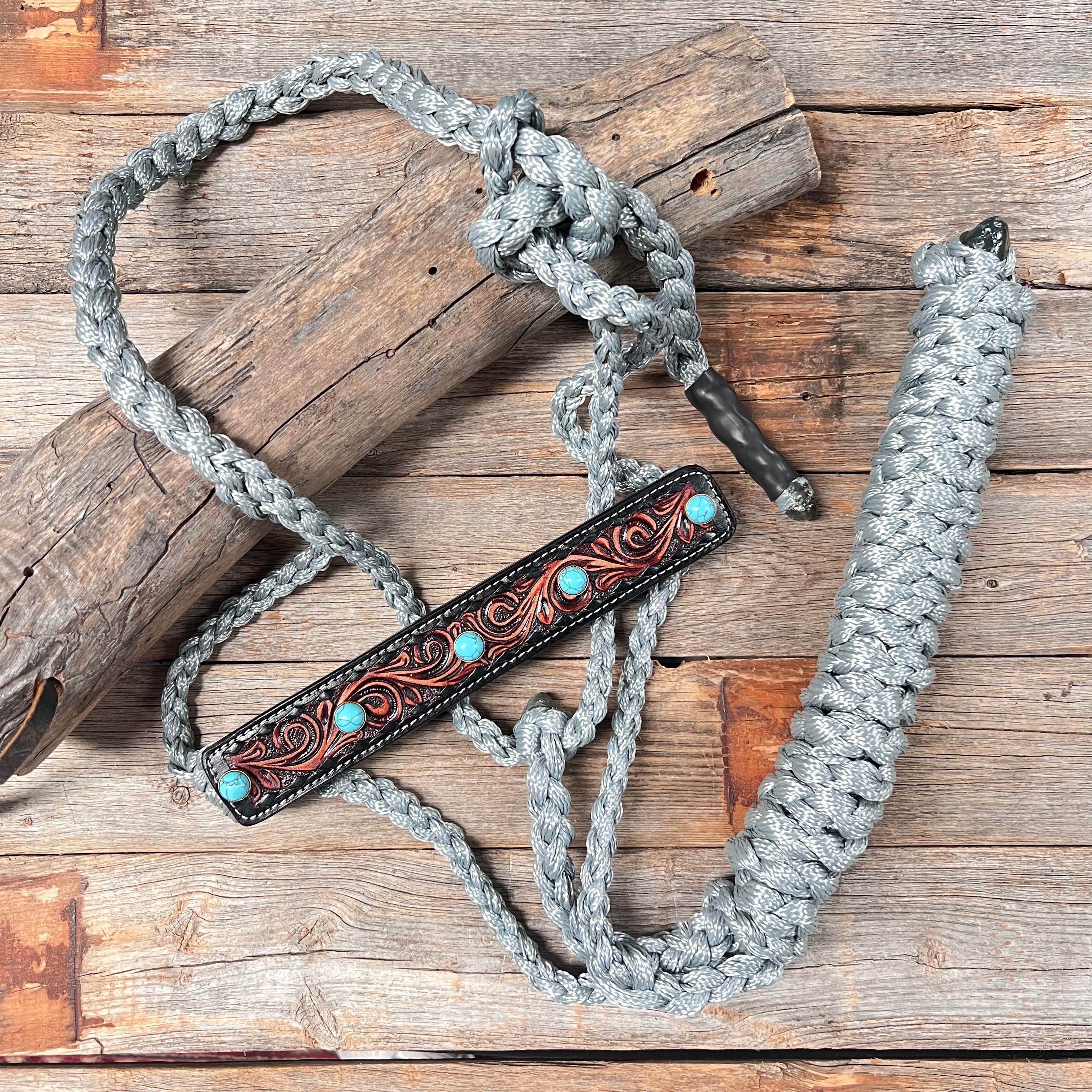 Grey Mule Tape Halter -Turquoise Cabochon #MT232 — view 2