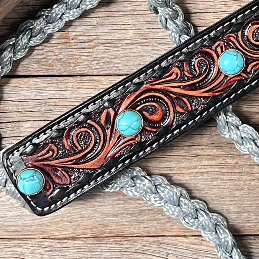 Grey Mule Tape Halter -Turquoise Cabochon #MT232 — view 4