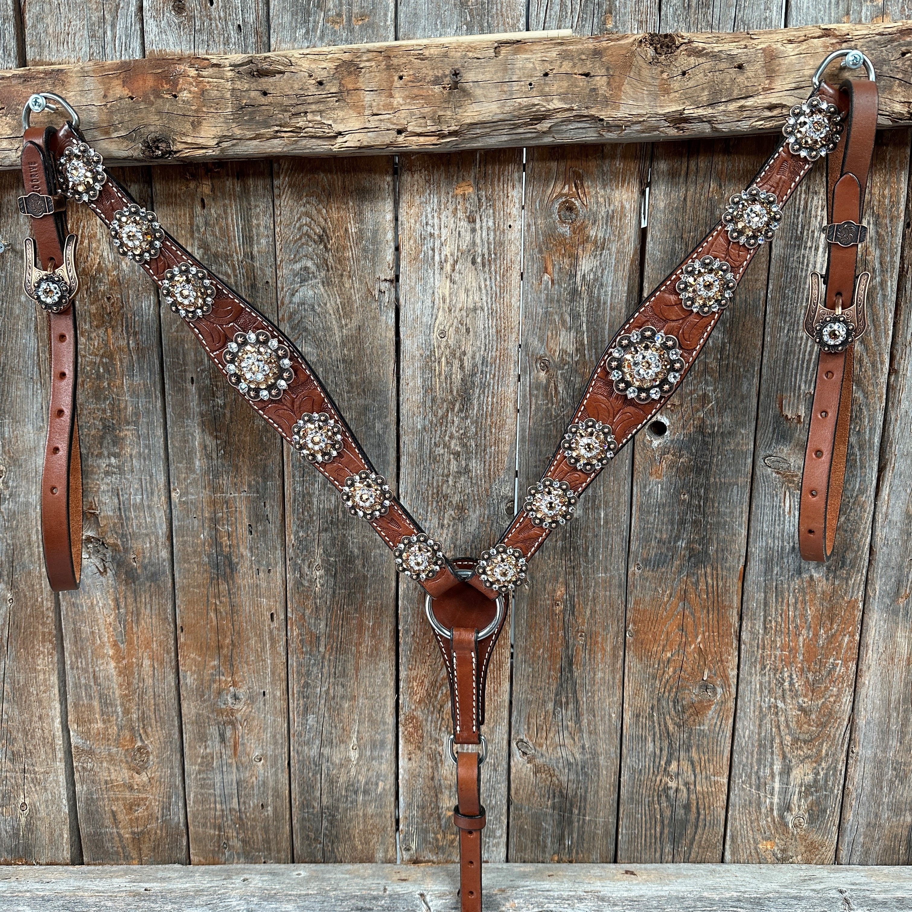 Medium Floral Champagne & Clear Browband / Breastcollar Tack Set #BBBC573 — view 2