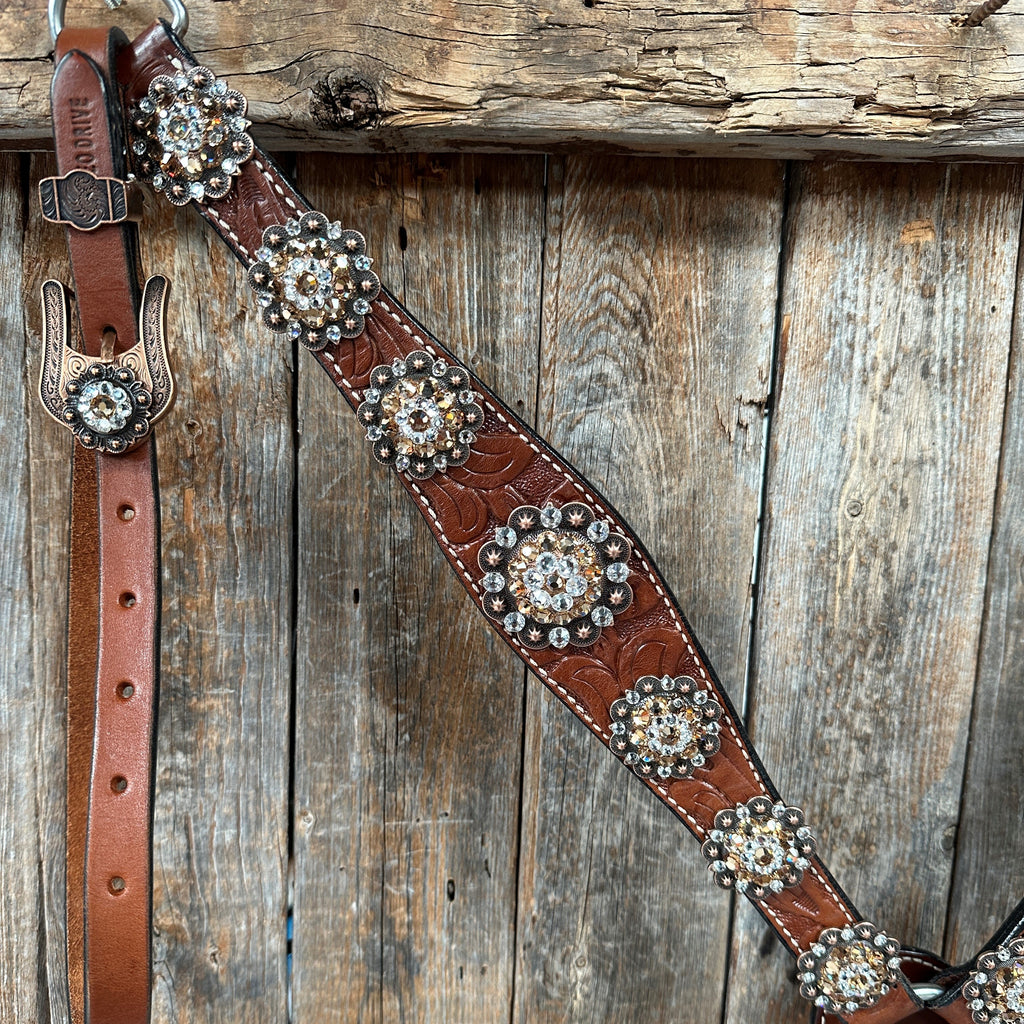 Medium Floral Champagne & Clear Browband / Breastcollar Tack Set #BBBC573 — view 3