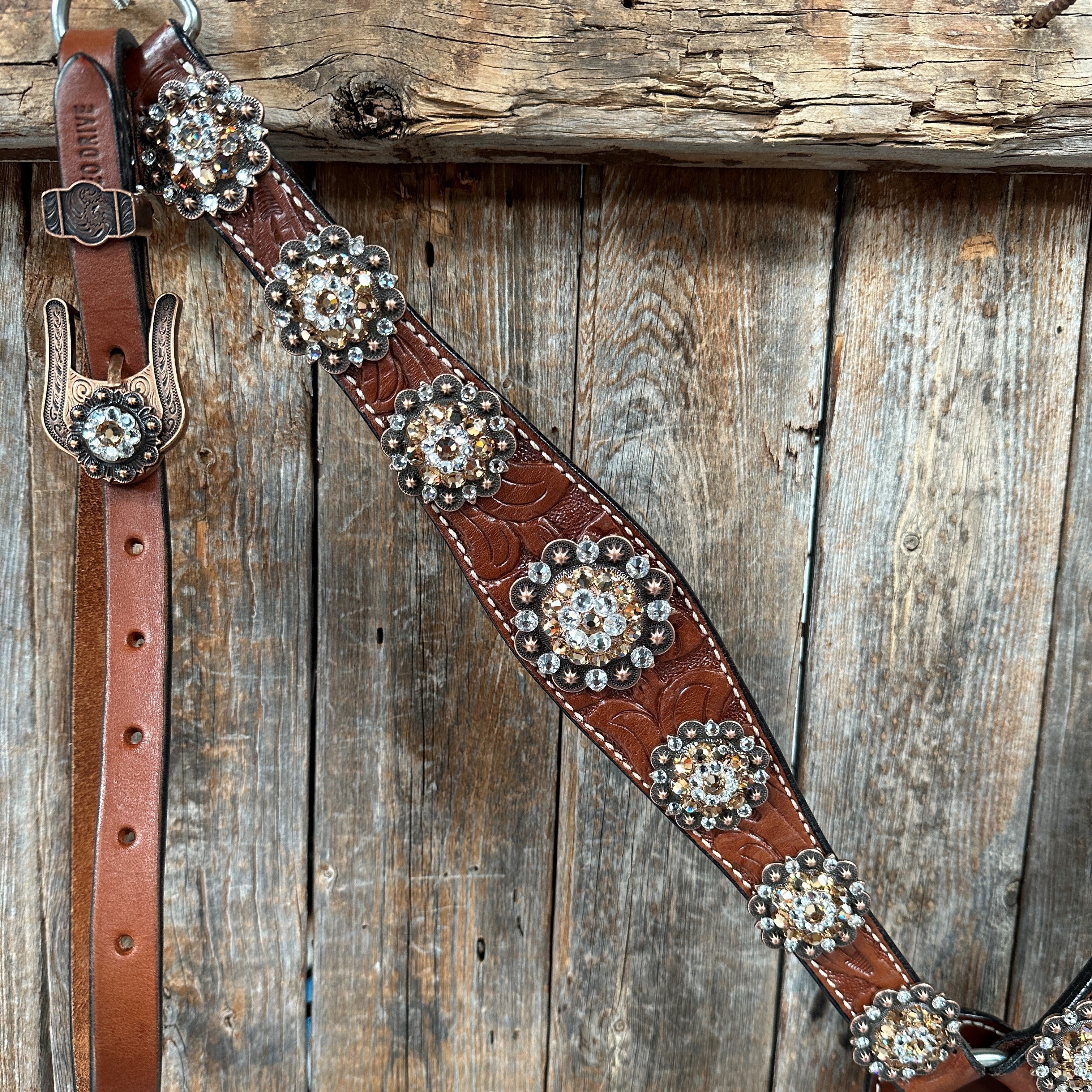 Medium Floral Champagne & Clear Browband / Breastcollar Tack Set #BBBC573 — view 3