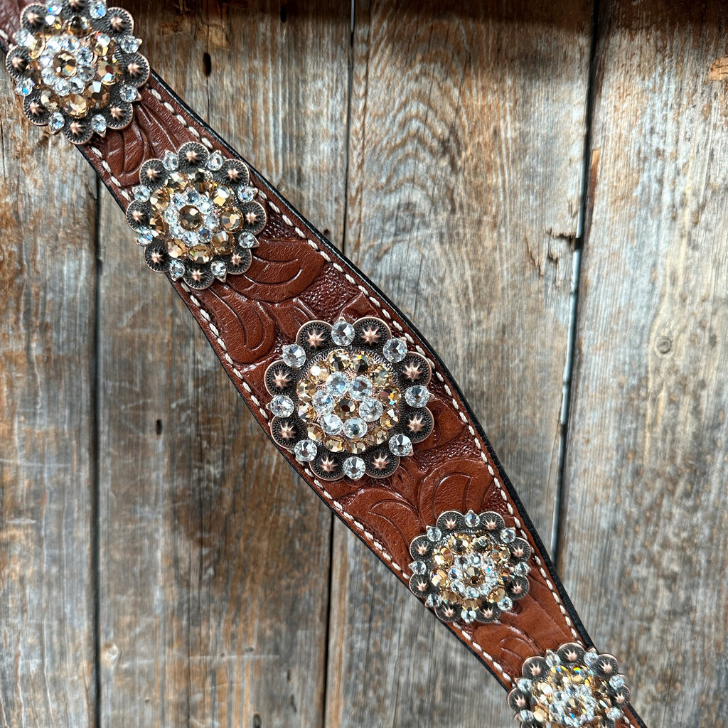 Medium Floral Champagne & Clear Browband / Breastcollar Tack Set #BBBC573 — view 4