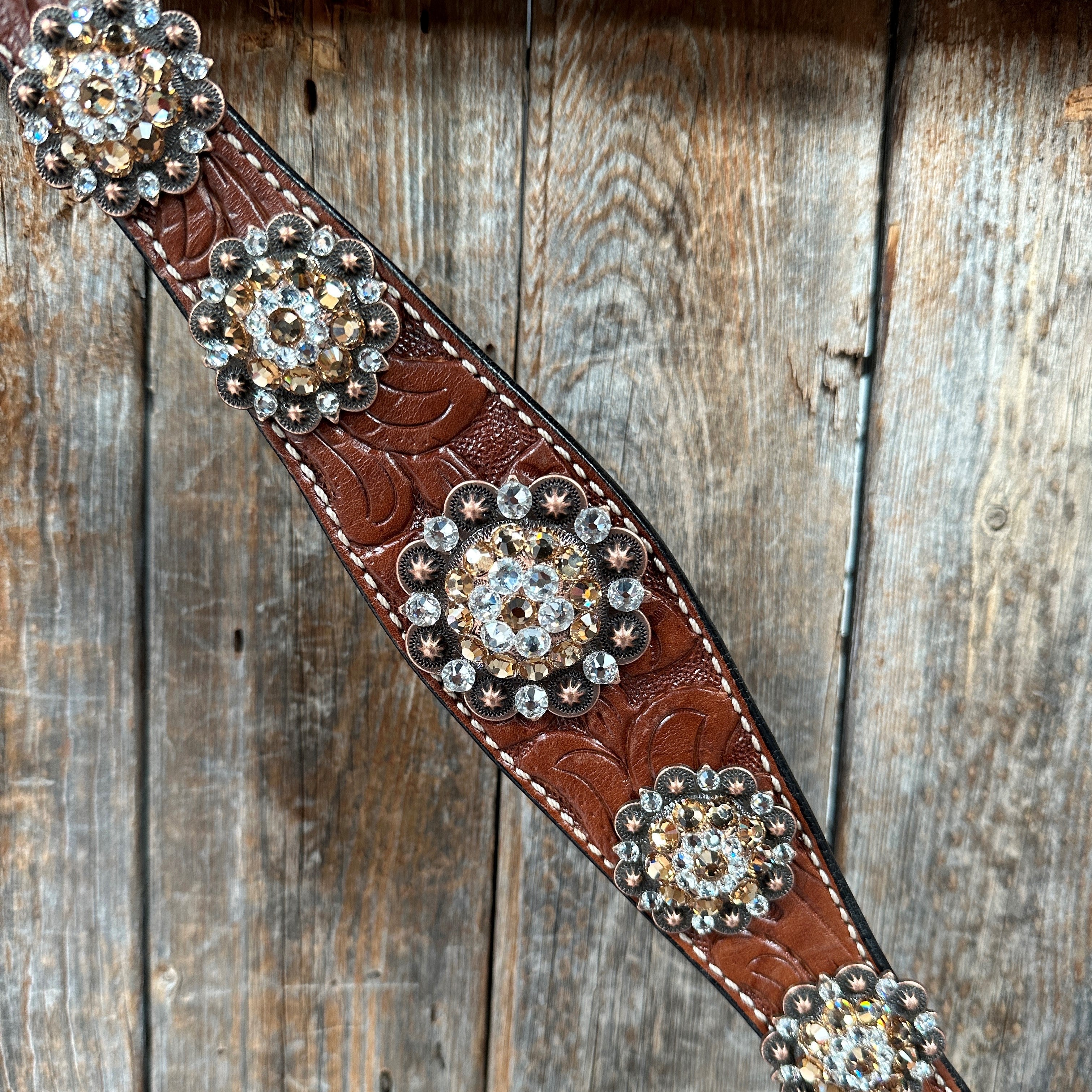 Medium Floral Champagne & Clear Browband / Breastcollar Tack Set #BBBC573 — view 4
