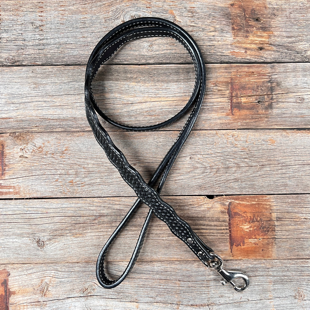 Black Genuine Leather leash 4' x 1" wide
