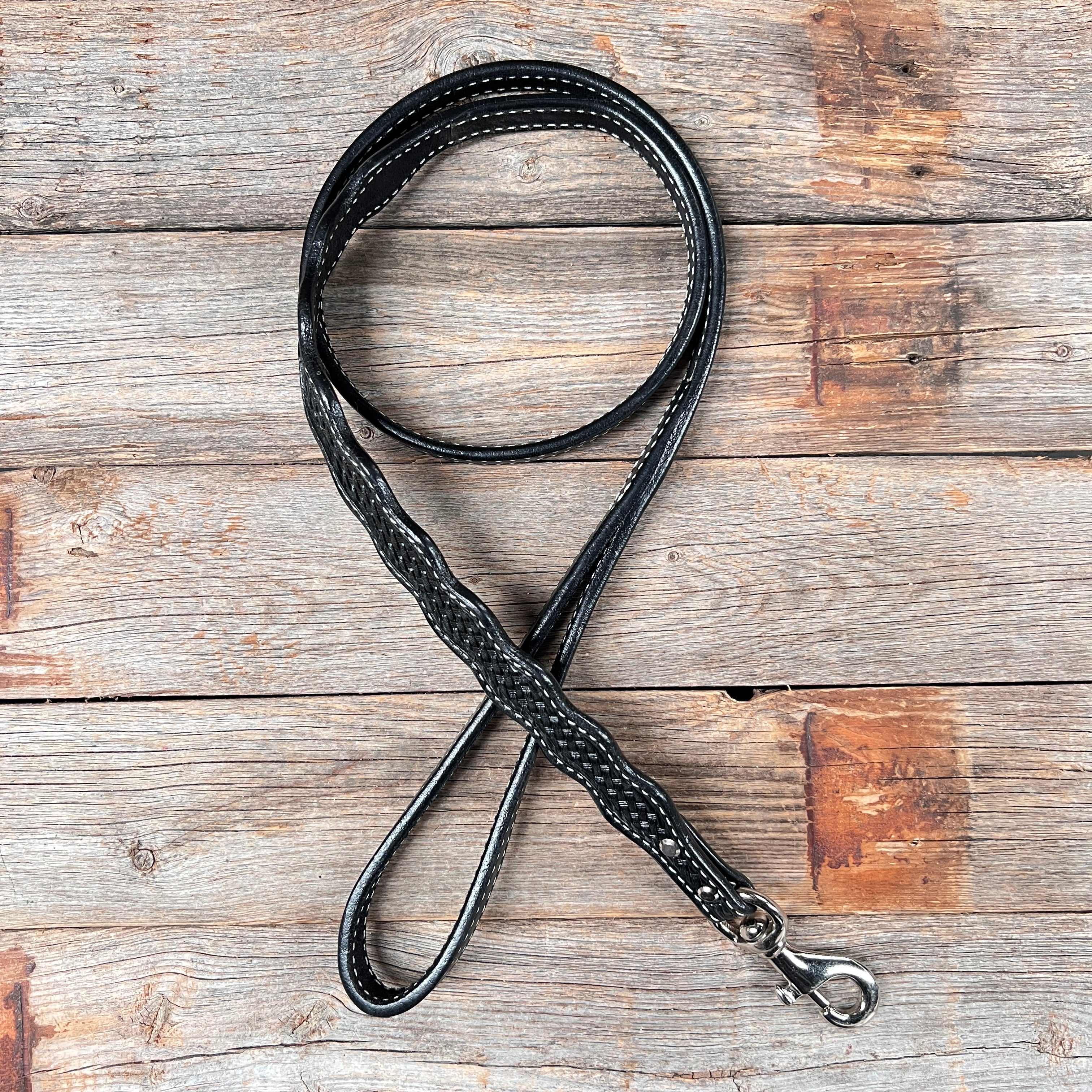 Black Genuine Leather leash 4' x 1" wide