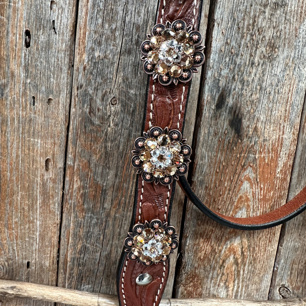 Medium Floral Champagne & Clear Browband / Breastcollar Tack Set #BBBC573 — view 8