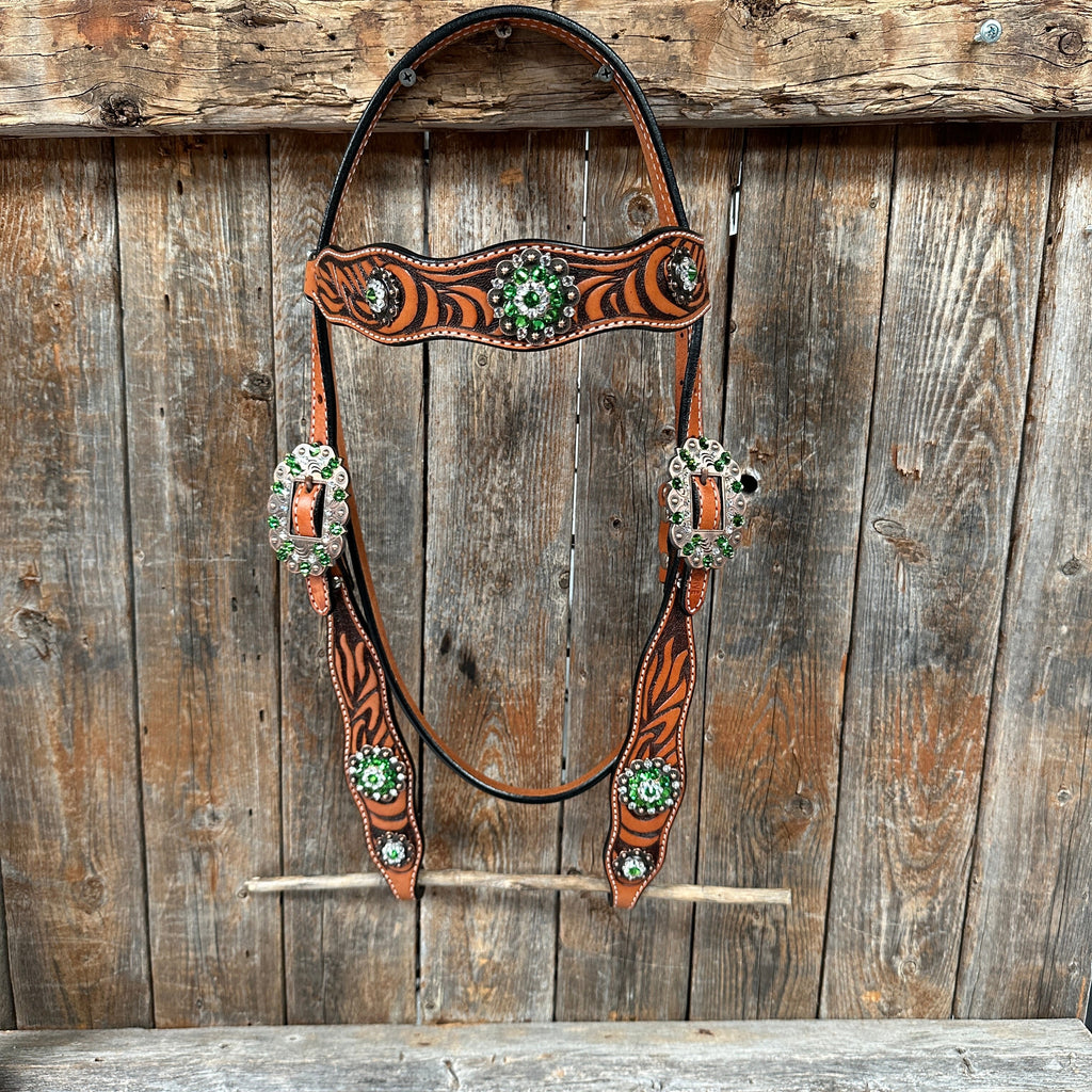 Zebra Green and Clear Browband / Breastcollar Tack Set #BBBC574 — view 2