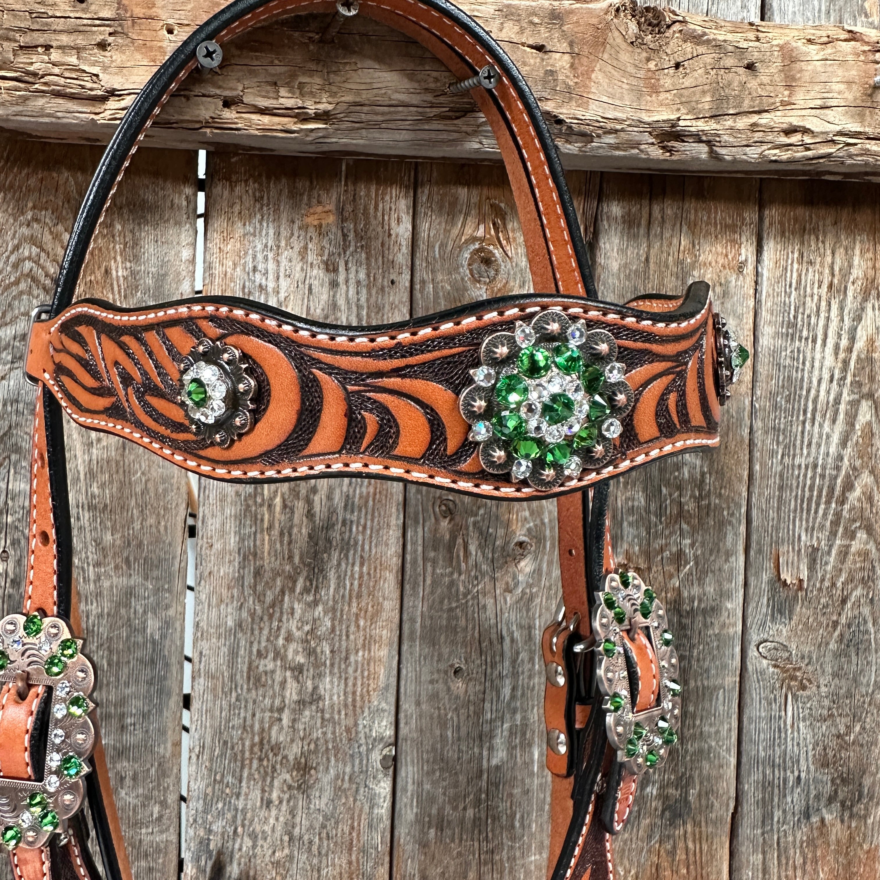 Zebra Green and Clear Browband / Breastcollar Tack Set #BBBC574 — view 3
