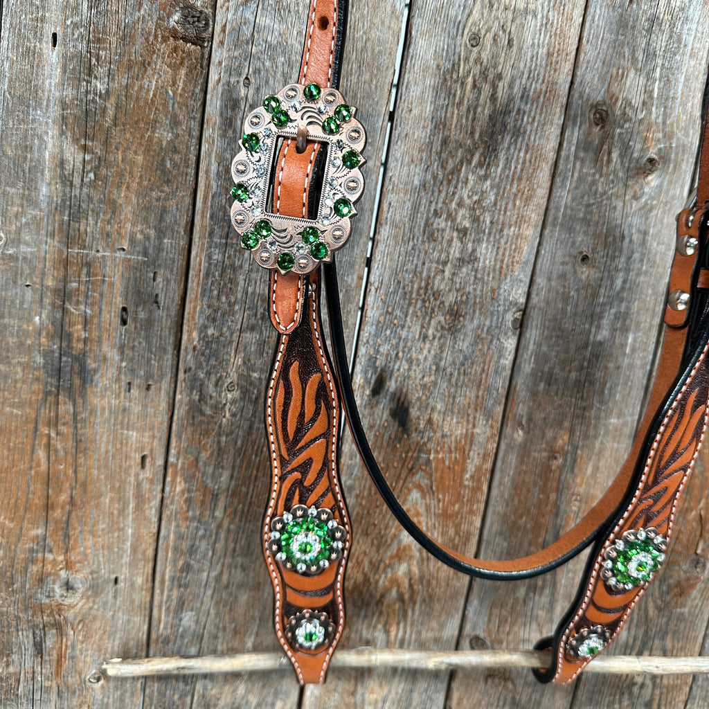 Zebra Green and Clear Browband / Breastcollar Tack Set #BBBC574 — view 4