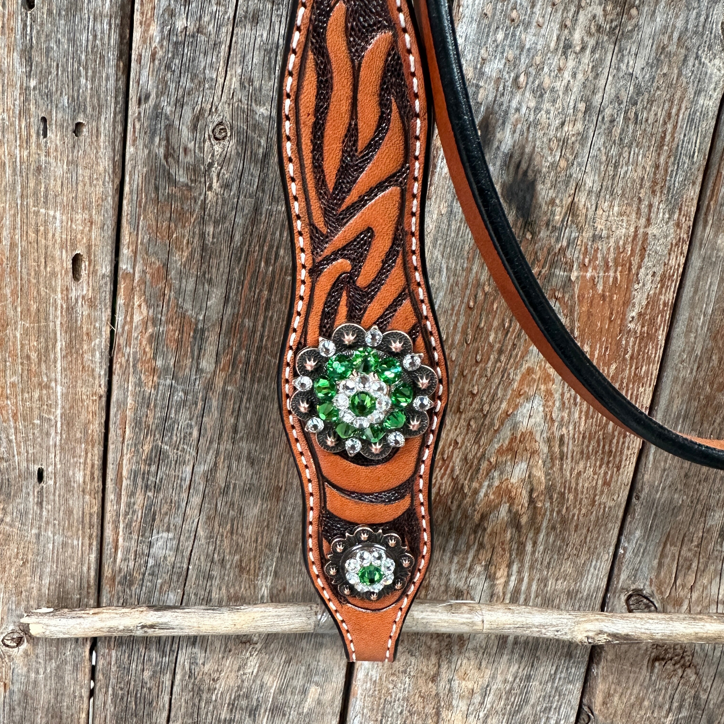 Zebra Green and Clear Browband / Breastcollar Tack Set #BBBC574 — view 5