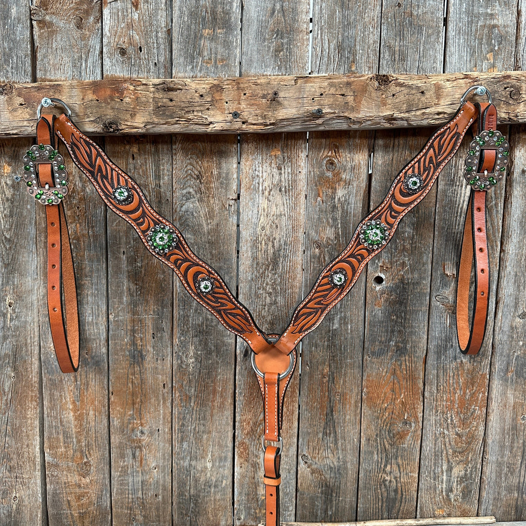 Zebra Green and Clear Browband / Breastcollar Tack Set #BBBC574 — view 6