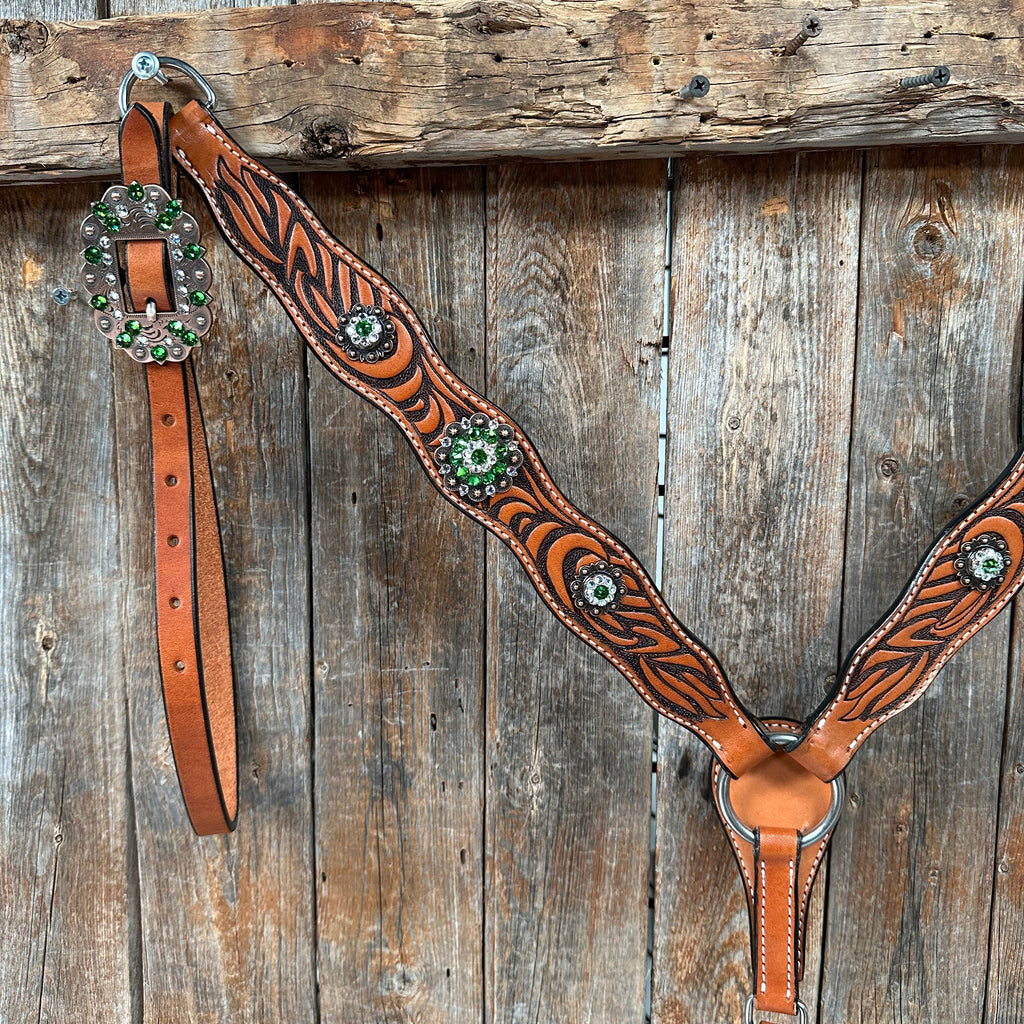 Zebra Green and Clear Browband / Breastcollar Tack Set #BBBC574 — view 7