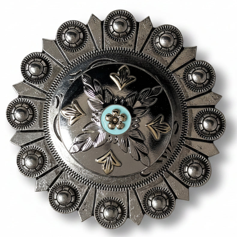 Antique Silver and Gold Feather Concho #W250 — view 4