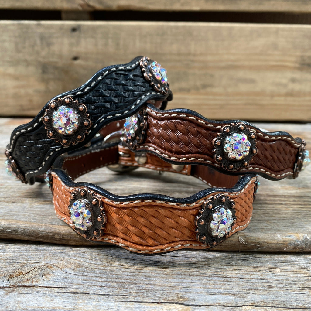 Genuine Leather Dog Collar or Leash With Copper AB Conchos 10" to 22" DC33 — view 2