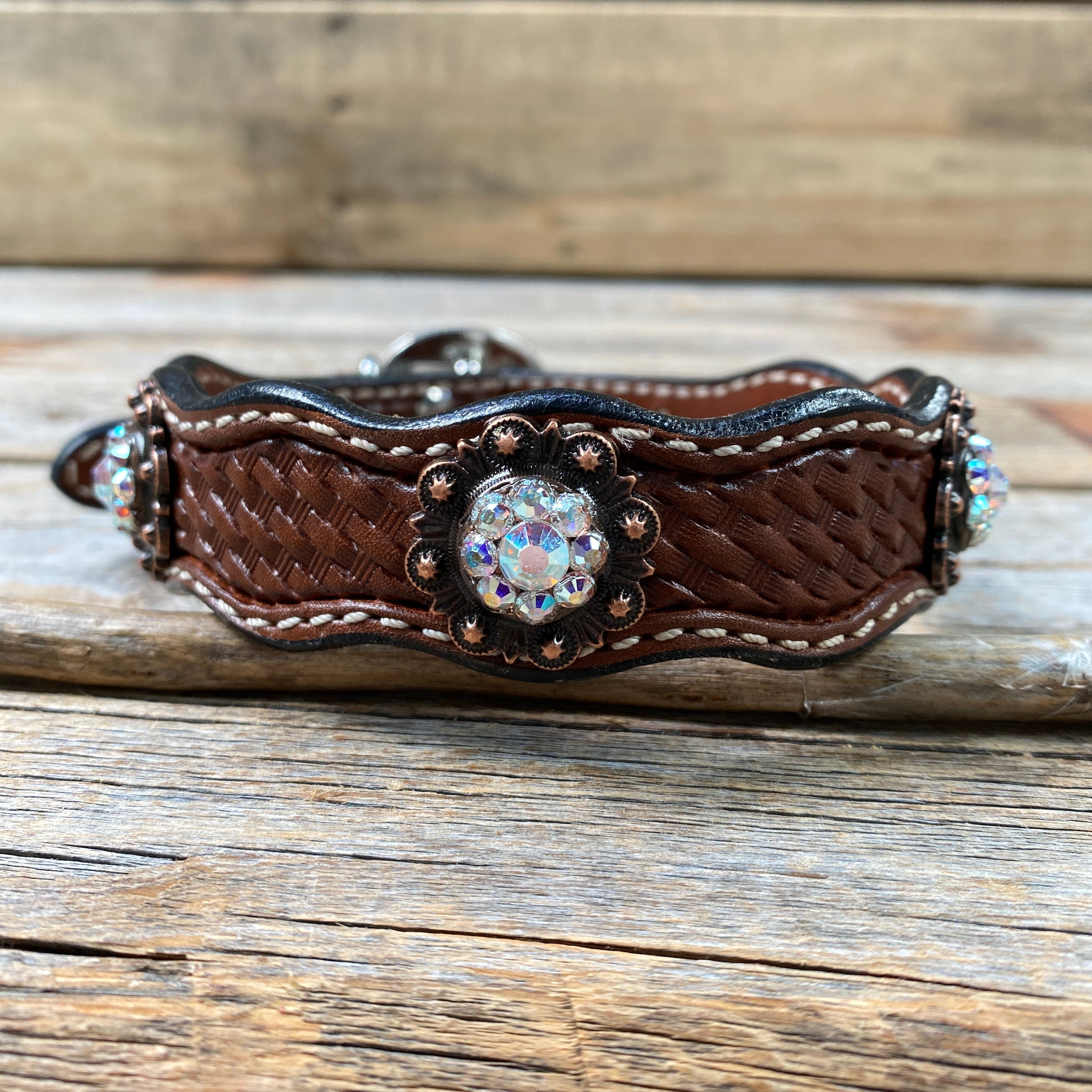 Genuine Leather Dog Collar or Leash With Copper AB Conchos 10" to 22" DC33 — view 4