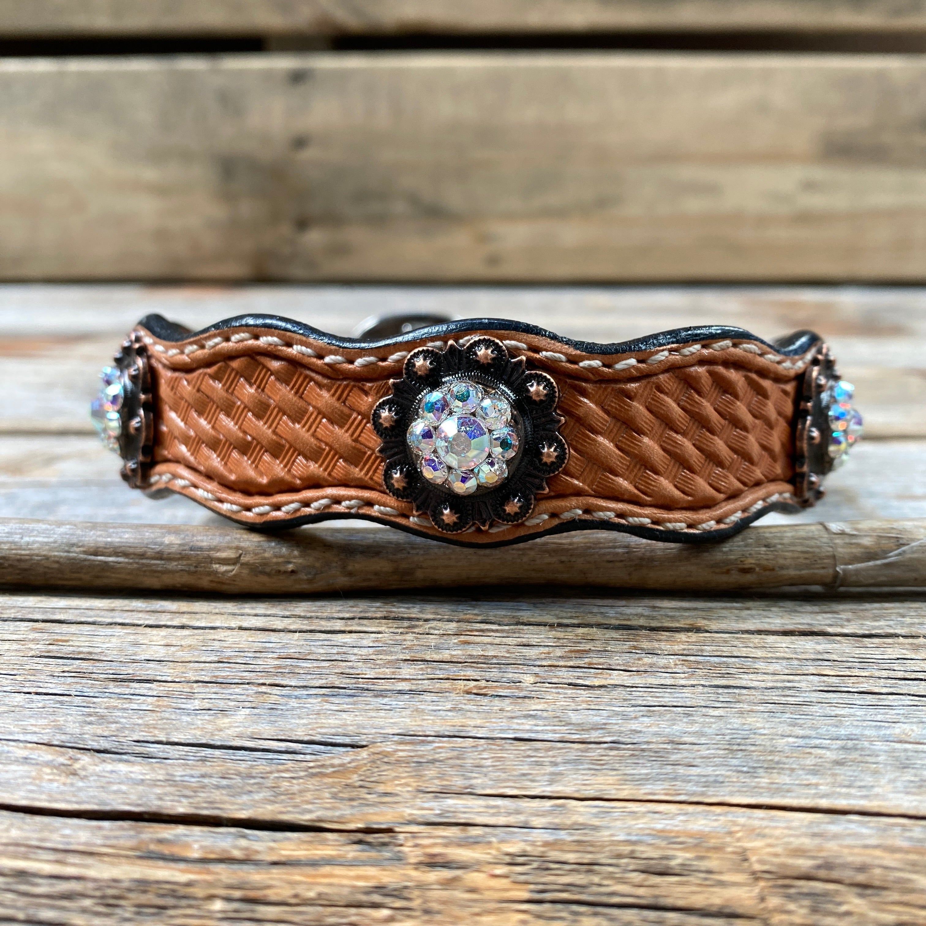 Genuine Leather Dog Collar or Leash With Copper AB Conchos 10" to 22" DC33 — view 3