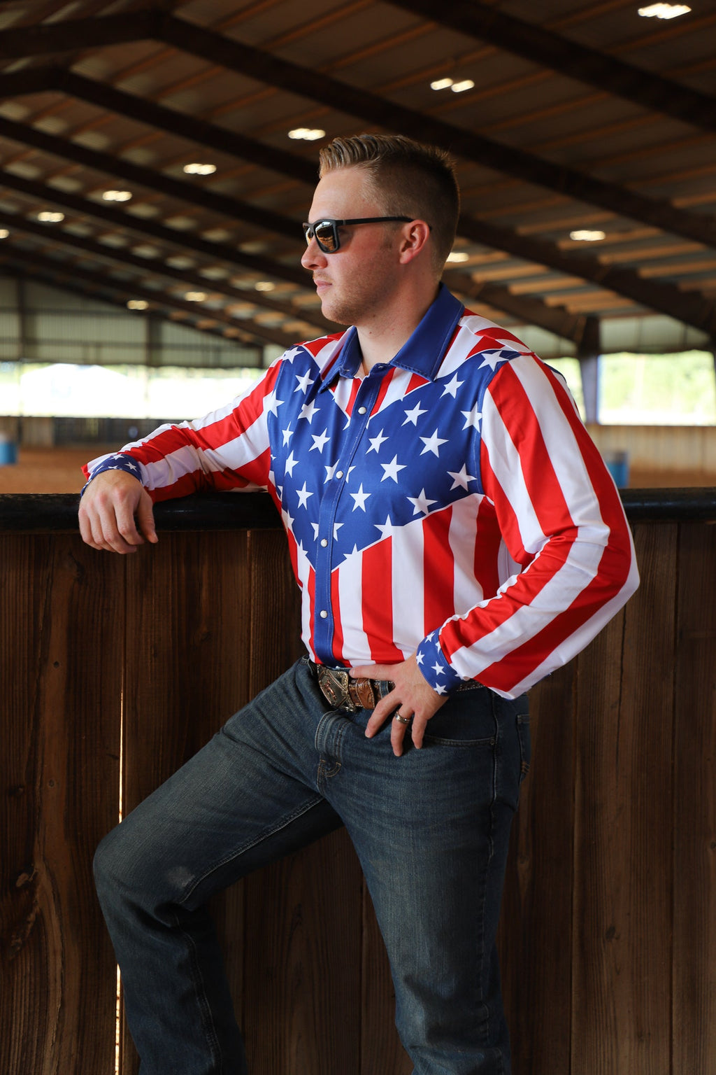 American Flag Men's Performance Rodeo Shirt