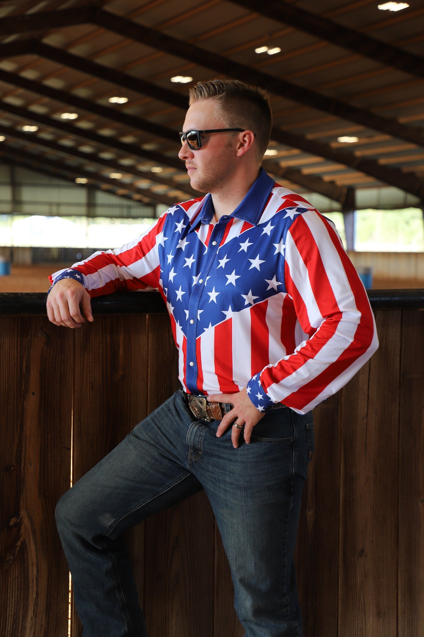 American Flag Men's Performance Rodeo Shirt