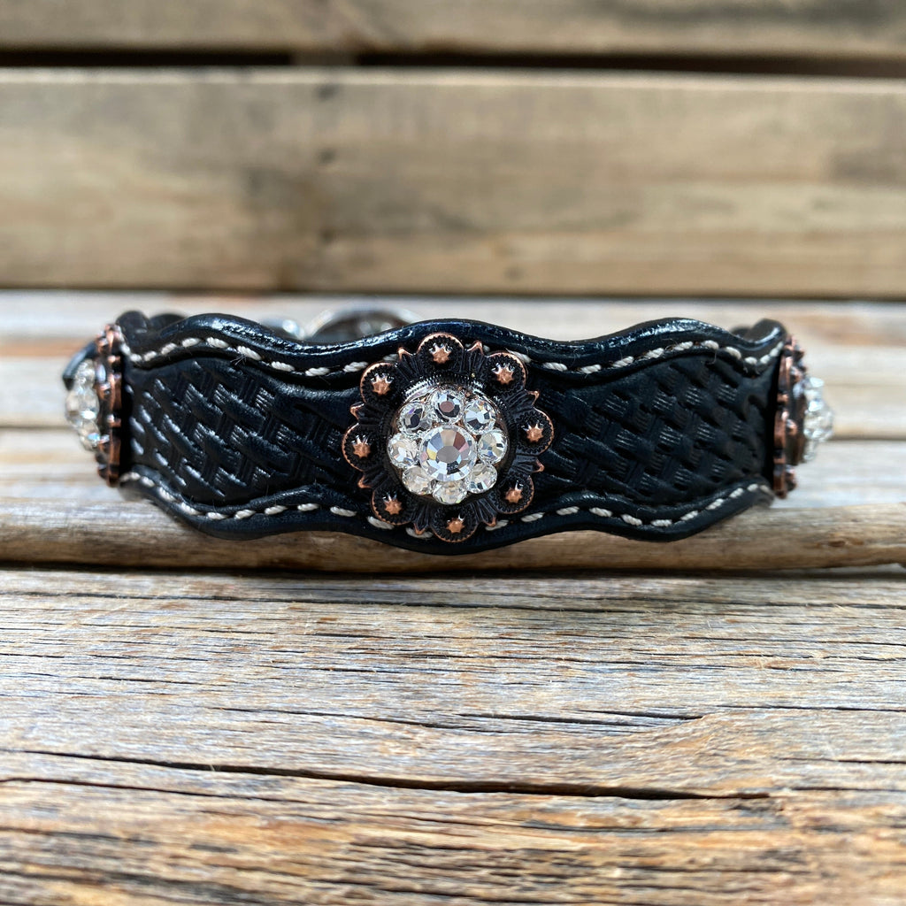 Genuine Leather Dog Collar With Copper Clear Conchos 10" to 22" -DC8 — view 4