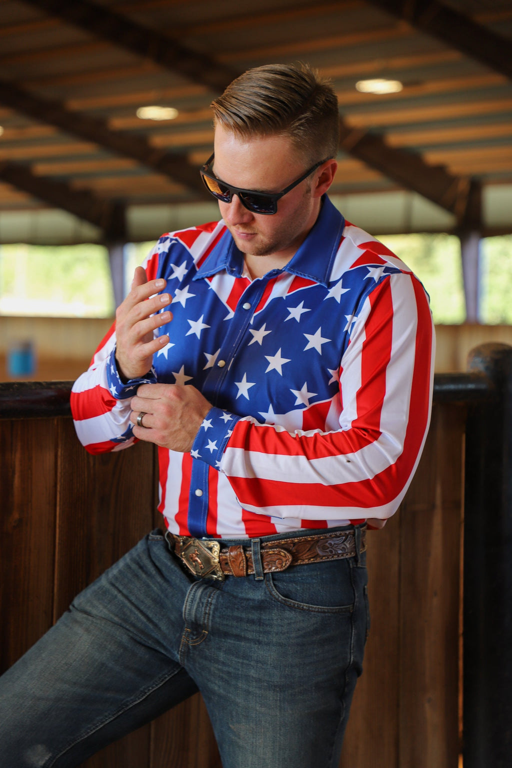American Flag Men's Performance Rodeo Shirt — view 2