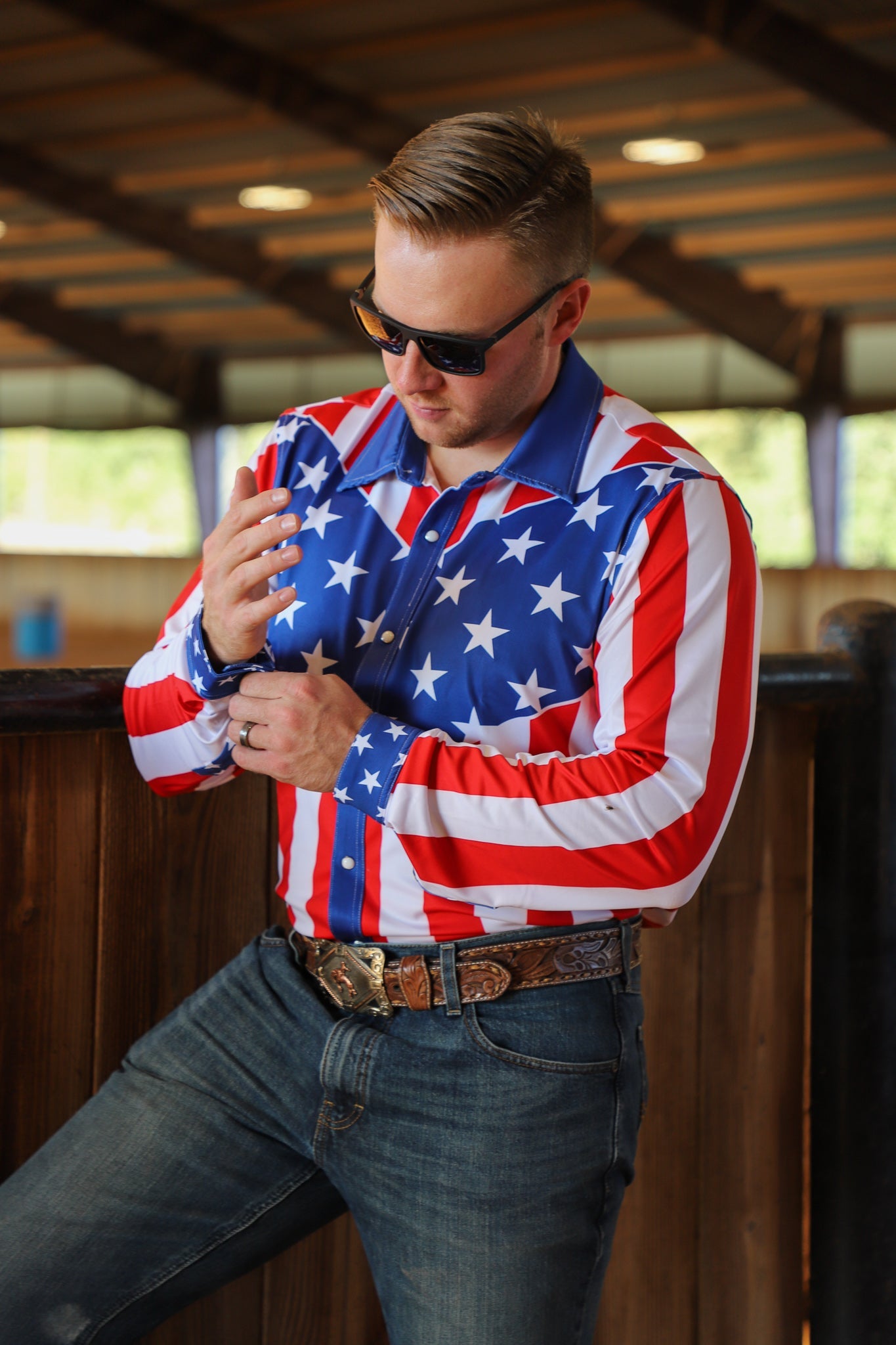 American Flag Men's Performance Rodeo Shirt — view 2