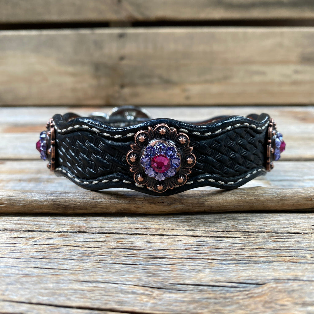Genuine Leather Dog Collar or Leash With Copper Fuchsia and Lilac Conchos 10" to 22" orDC35 — view 5