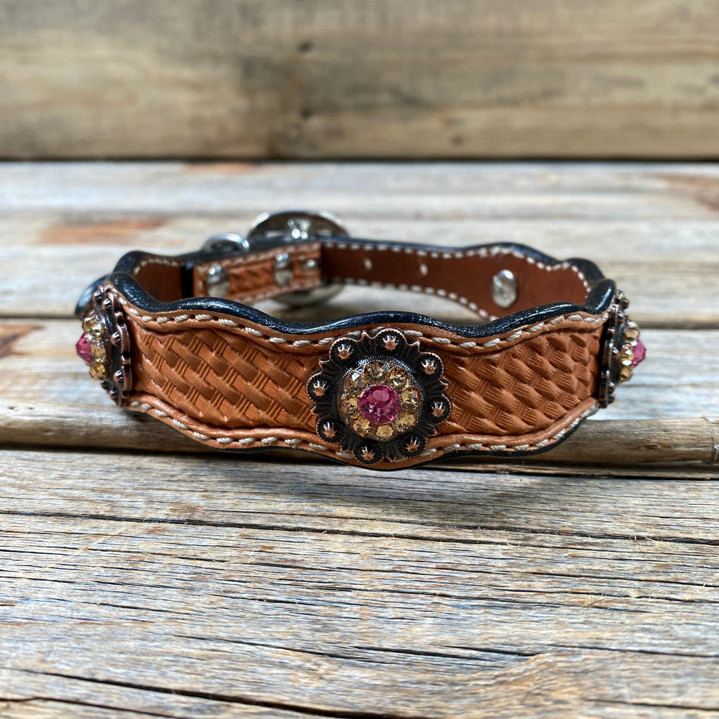Genuine Leather Dog Collar or Leash With Copper Pink and Champagne Conchos 10" to 22" orDC36 — view 3