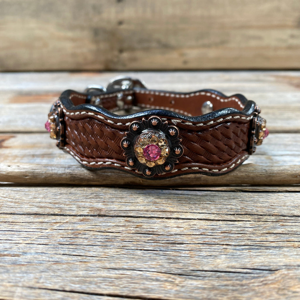 Genuine Leather Dog Collar or Leash With Copper Pink and Champagne Conchos 10" to 22" orDC36 — view 4