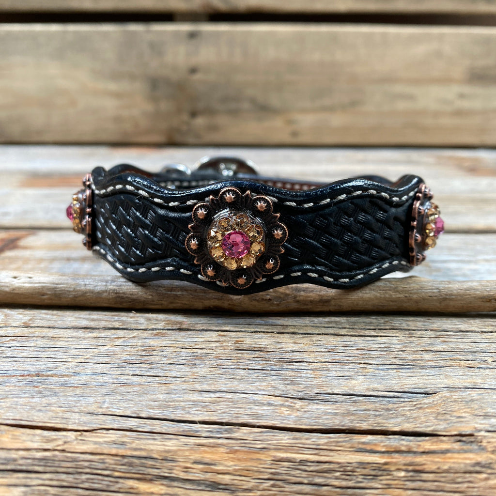 Genuine Leather Dog Collar or Leash With Copper Pink and Champagne Conchos 10" to 22" orDC36 — view 5