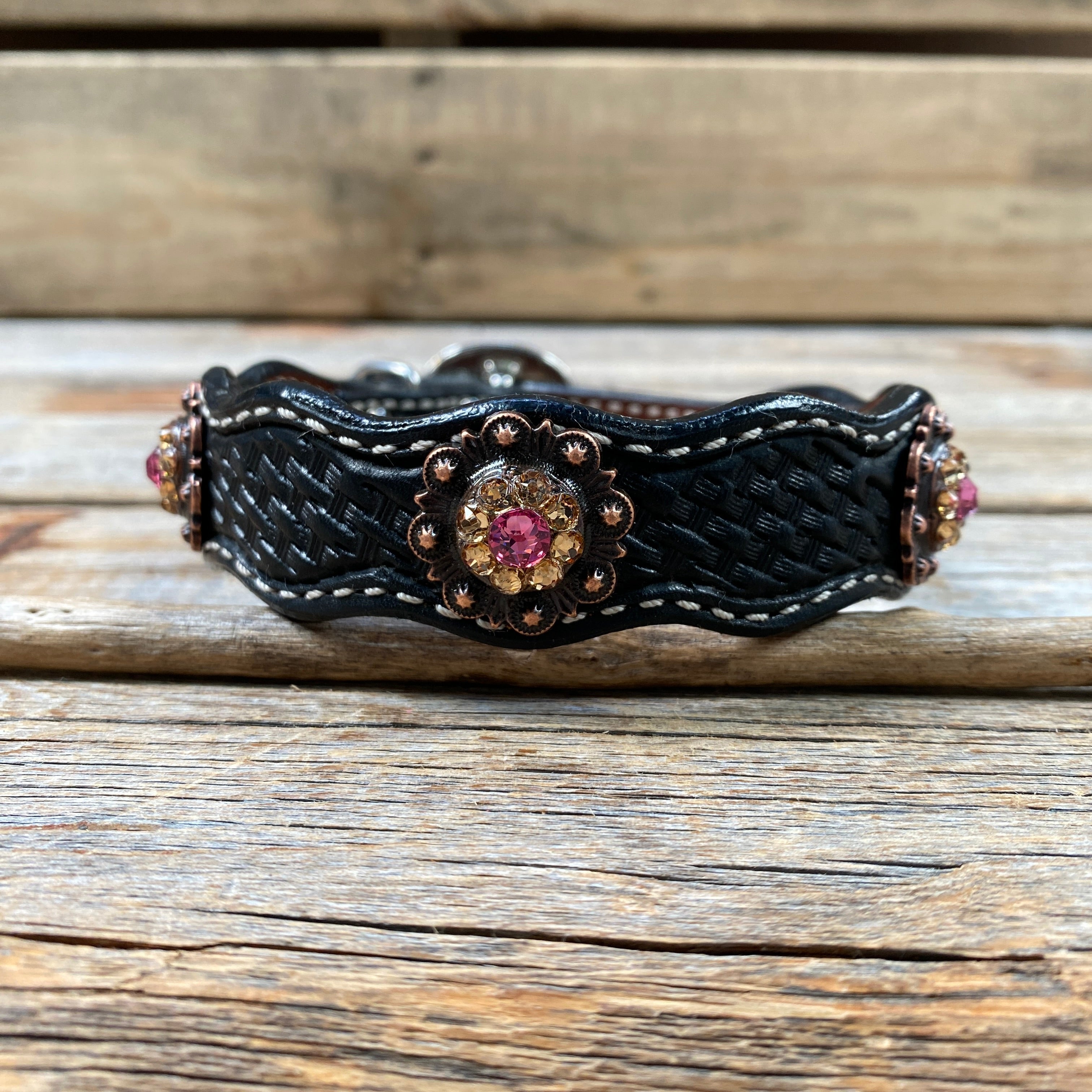 Genuine Leather Dog Collar or Leash With Copper Pink and Champagne Conchos 10" to 22" orDC36 — view 5