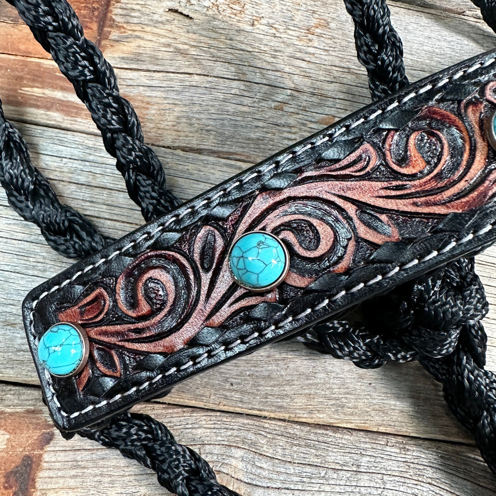 Black Mule Tape Halter -Turquoise Cabochon #MT226 — view 4