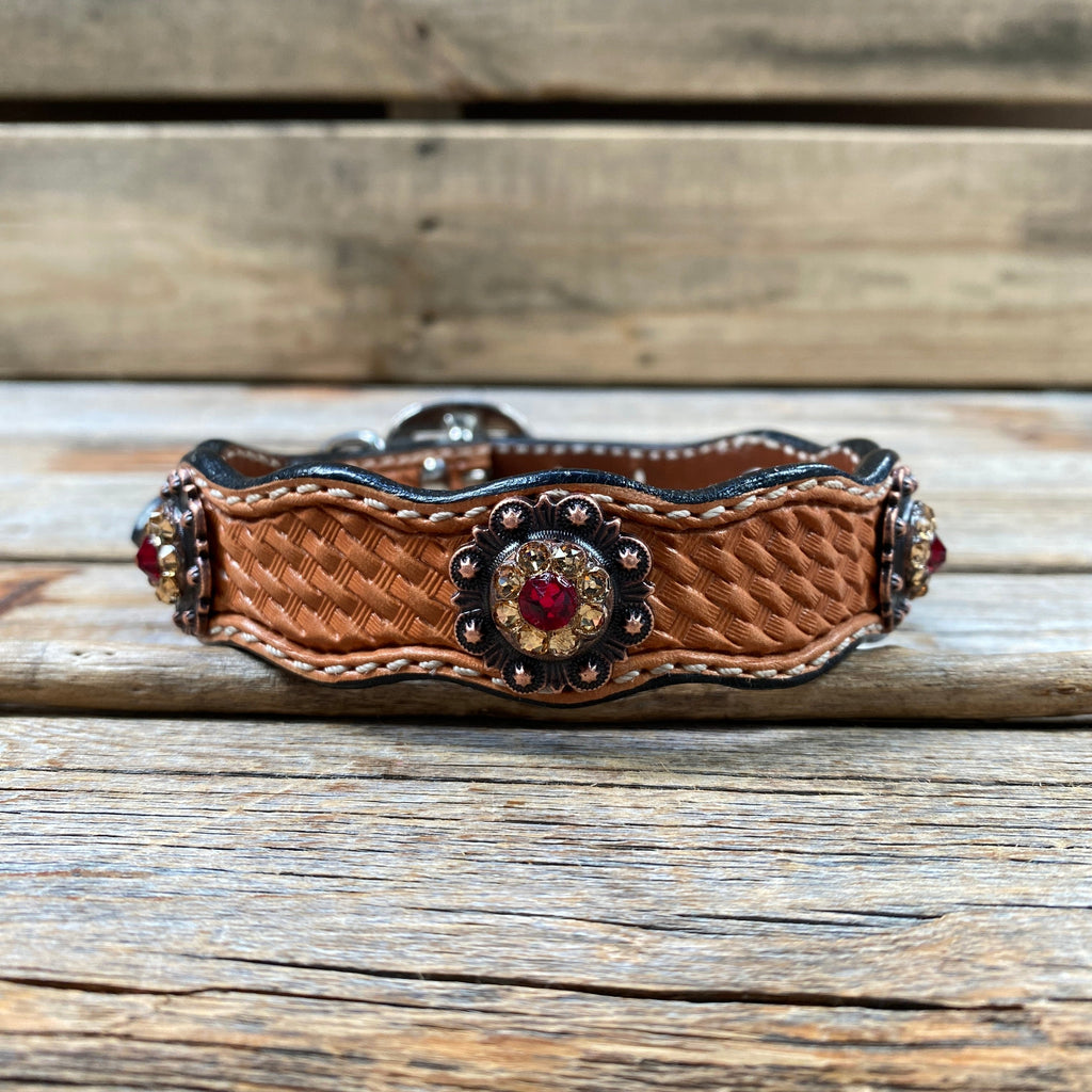 Genuine Leather Dog Collar or Leash With Copper Ruby and Champagne Conchos 10" to 22" orDC38 — view 3