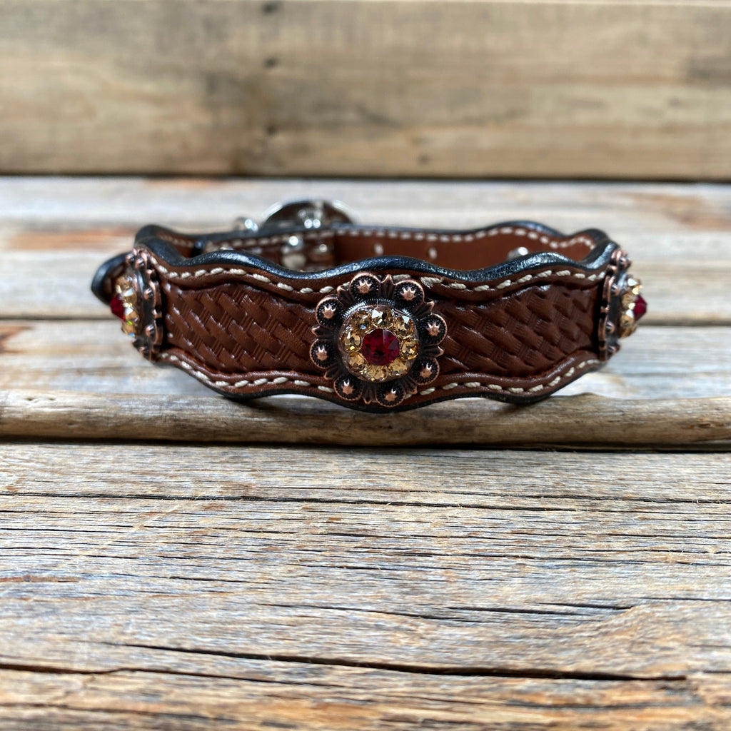 Genuine Leather Dog Collar or Leash With Copper Ruby and Champagne Conchos 10" to 22" orDC38 — view 4