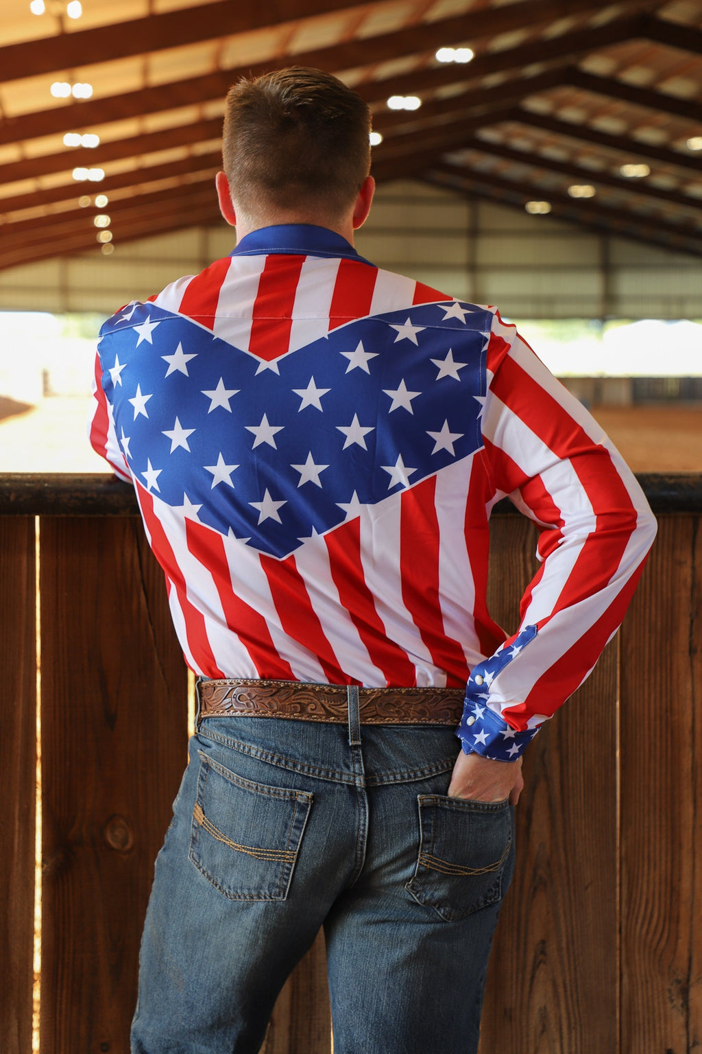 American Flag Men's Performance Rodeo Shirt — view 3