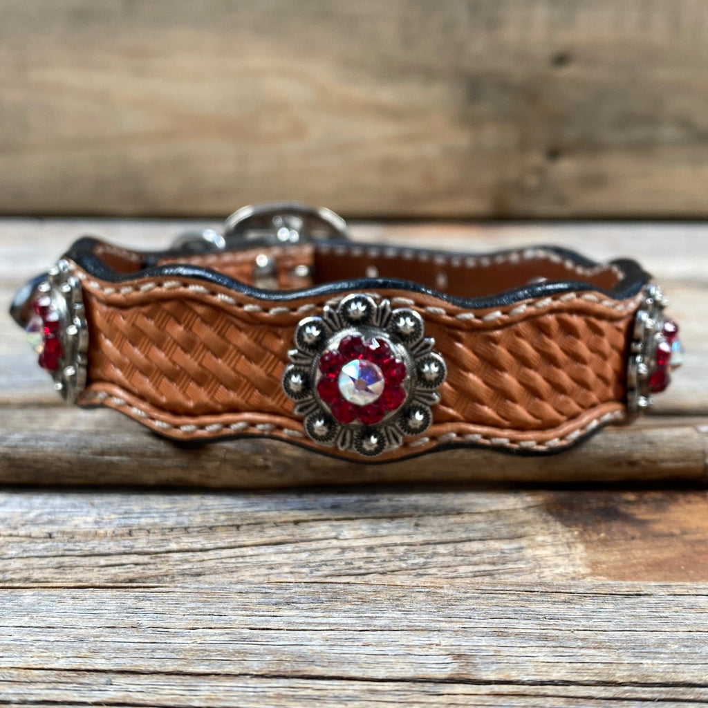 Genuine Leather Dog Collar or Leash With Antique Silver Ruby and AB Conchos 10" to 22" orDC41 — view 3