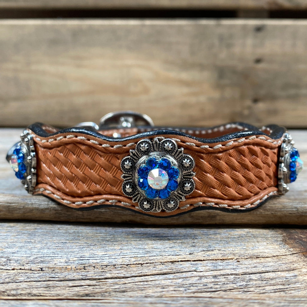 Genuine Leather Dog Collar With Antique Silver Capri and AB Conchos 10" to 22" -DC43 — view 2