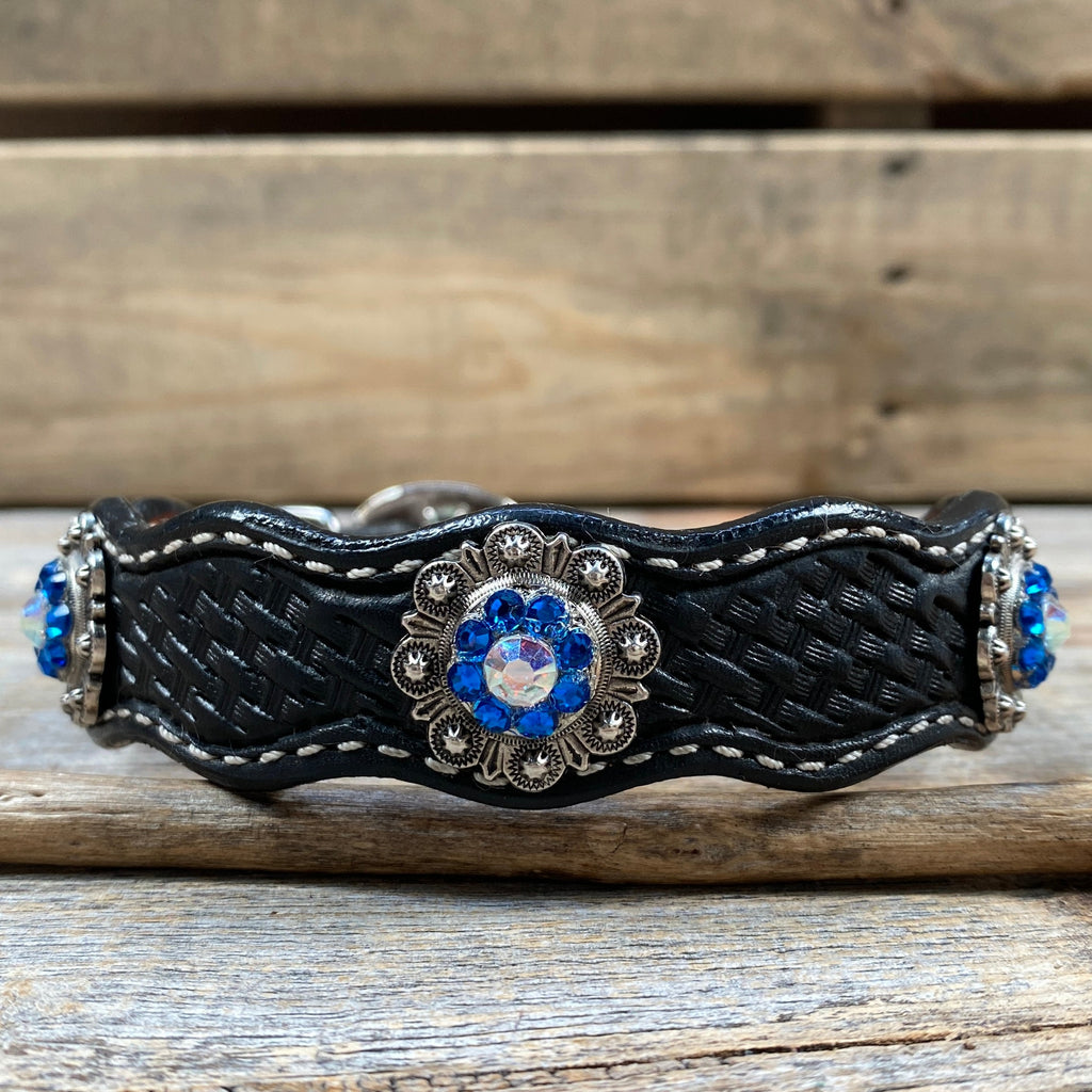 Genuine Leather Dog Collar With Antique Silver Capri and AB Conchos 10" to 22" -DC43 — view 4