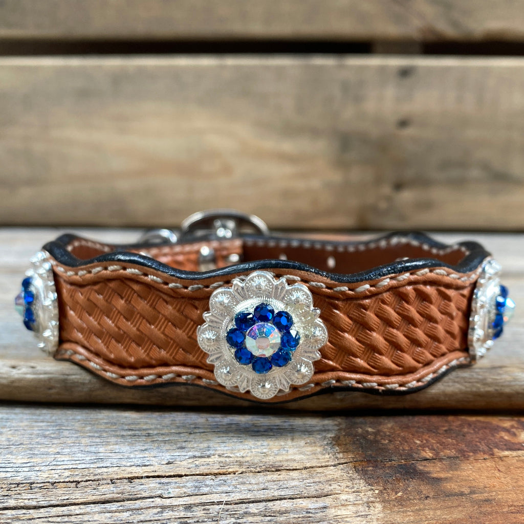 Genuine Leather Dog Collar or Leash With Bright Silver Capri and AB Conchos 10" to 22" orDC48 — view 3