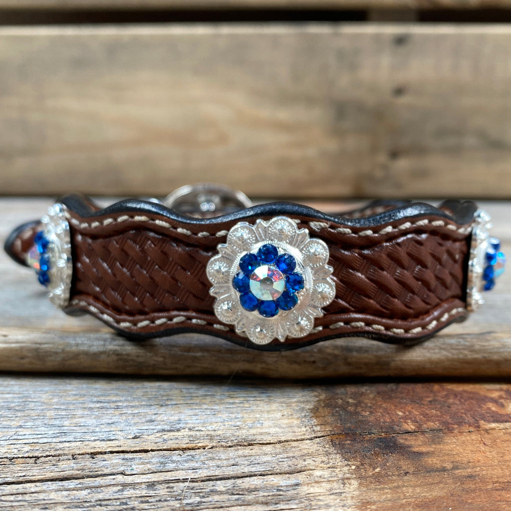 Genuine Leather Dog Collar or Leash With Bright Silver Capri and AB Conchos 10" to 22" orDC48 — view 4