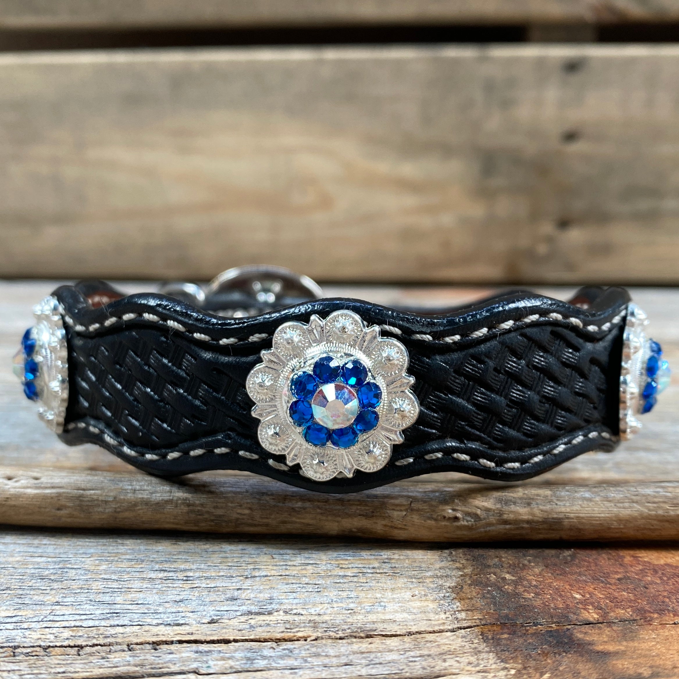 Genuine Leather Dog Collar or Leash With Bright Silver Capri and AB Conchos 10" to 22" orDC48 — view 5