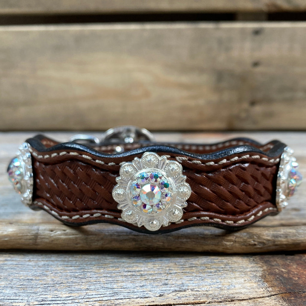 Genuine Leather Dog Collar or Leash With Bright Silver AB Conchos 10" to 22" orDC49 — view 4