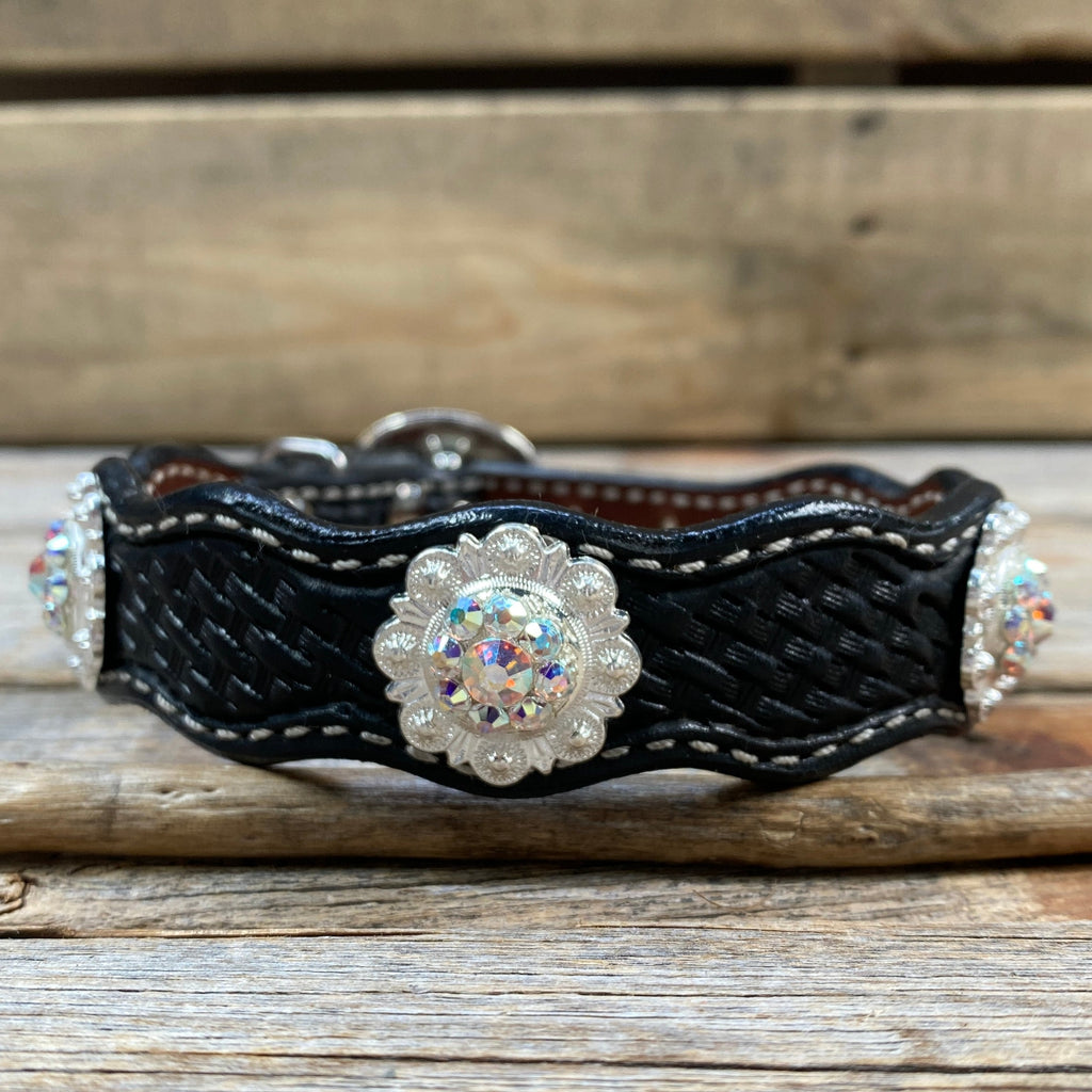 Genuine Leather Dog Collar or Leash With Bright Silver AB Conchos 10" to 22" orDC49 — view 5