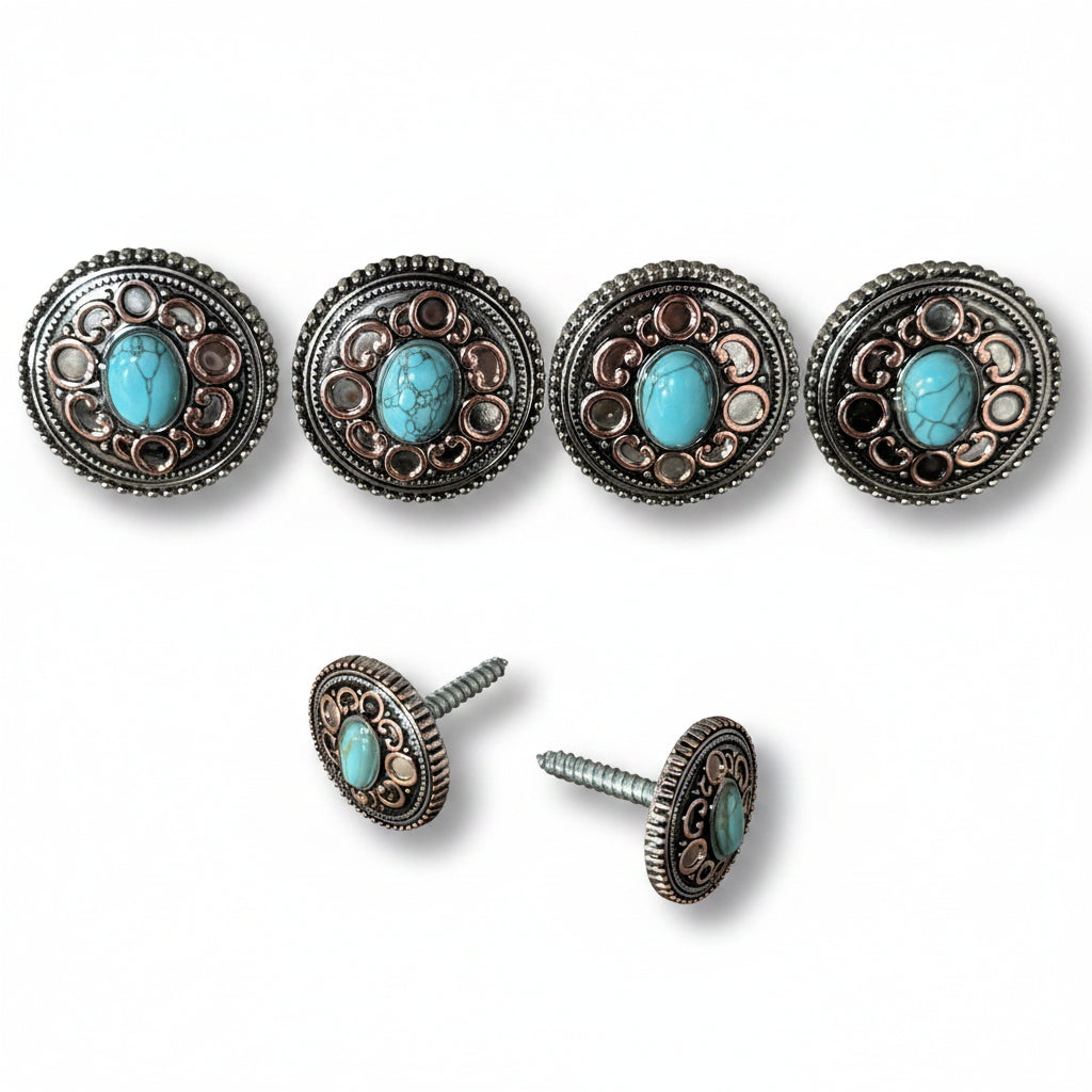 Antique Silver Copper Accent Turquoise Saddle Set #SSW244