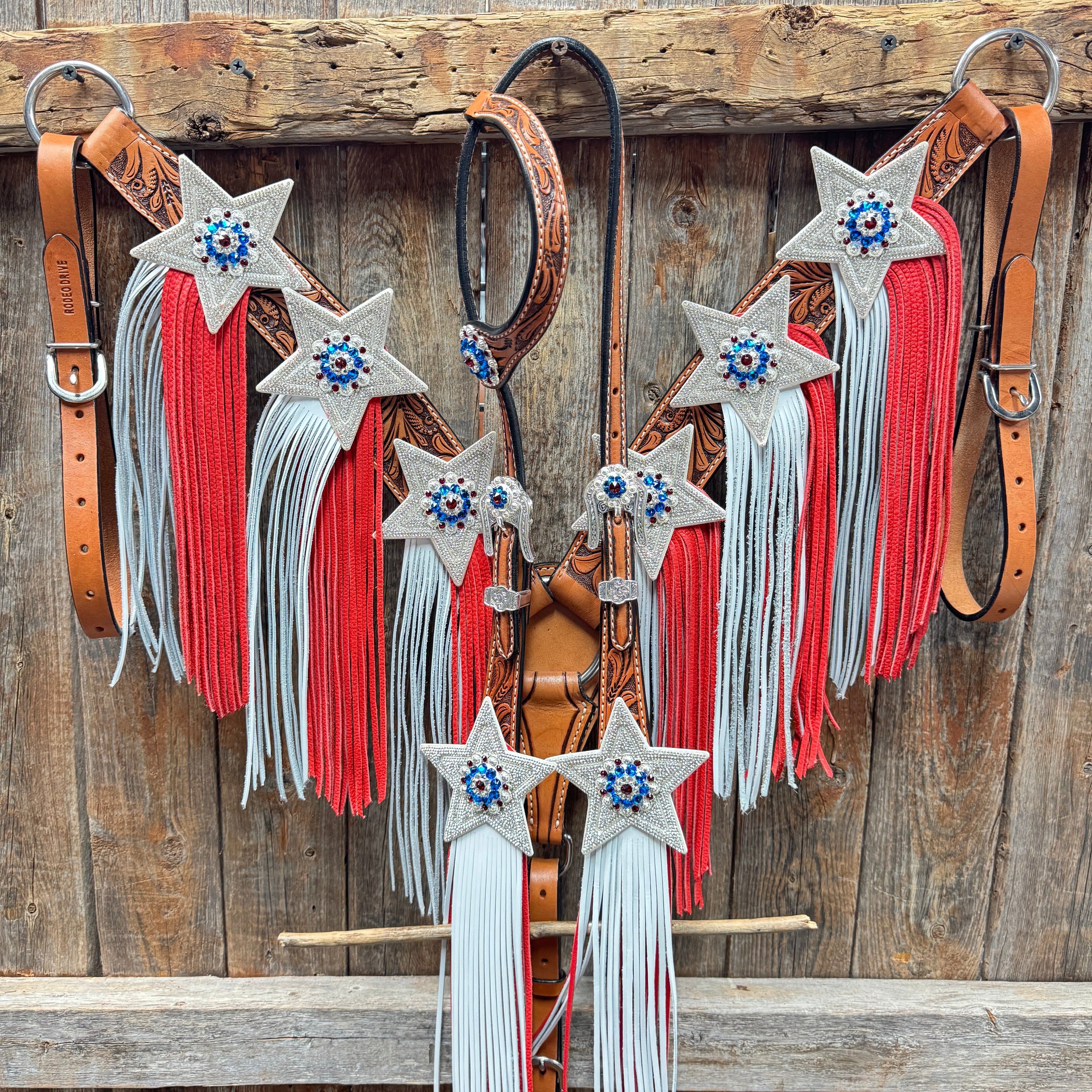 Light Oil Roper Rhinestone and Patriotic Browband/One Ear Tack Set #BBBC664 — view 2