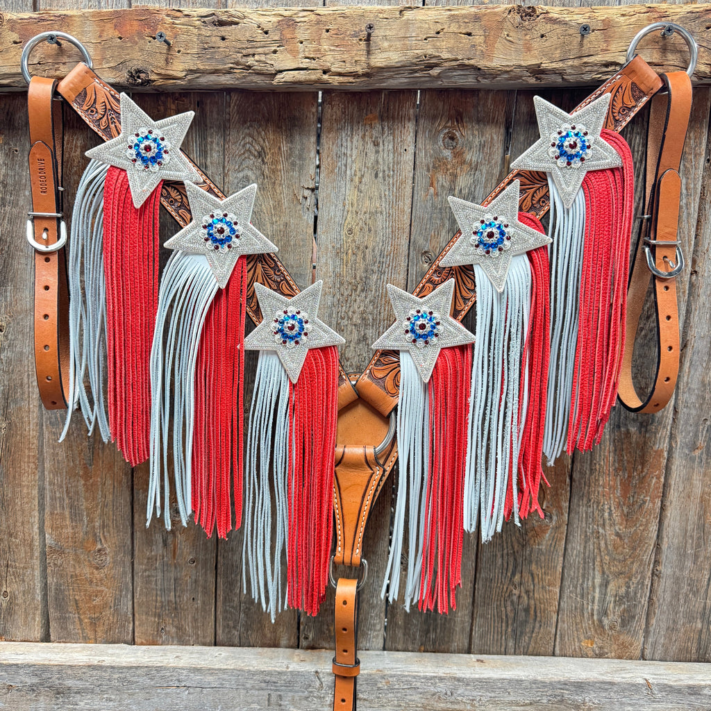 Light Oil Roper Rhinestone and Patriotic Browband/One Ear Tack Set #BBBC664 — view 8