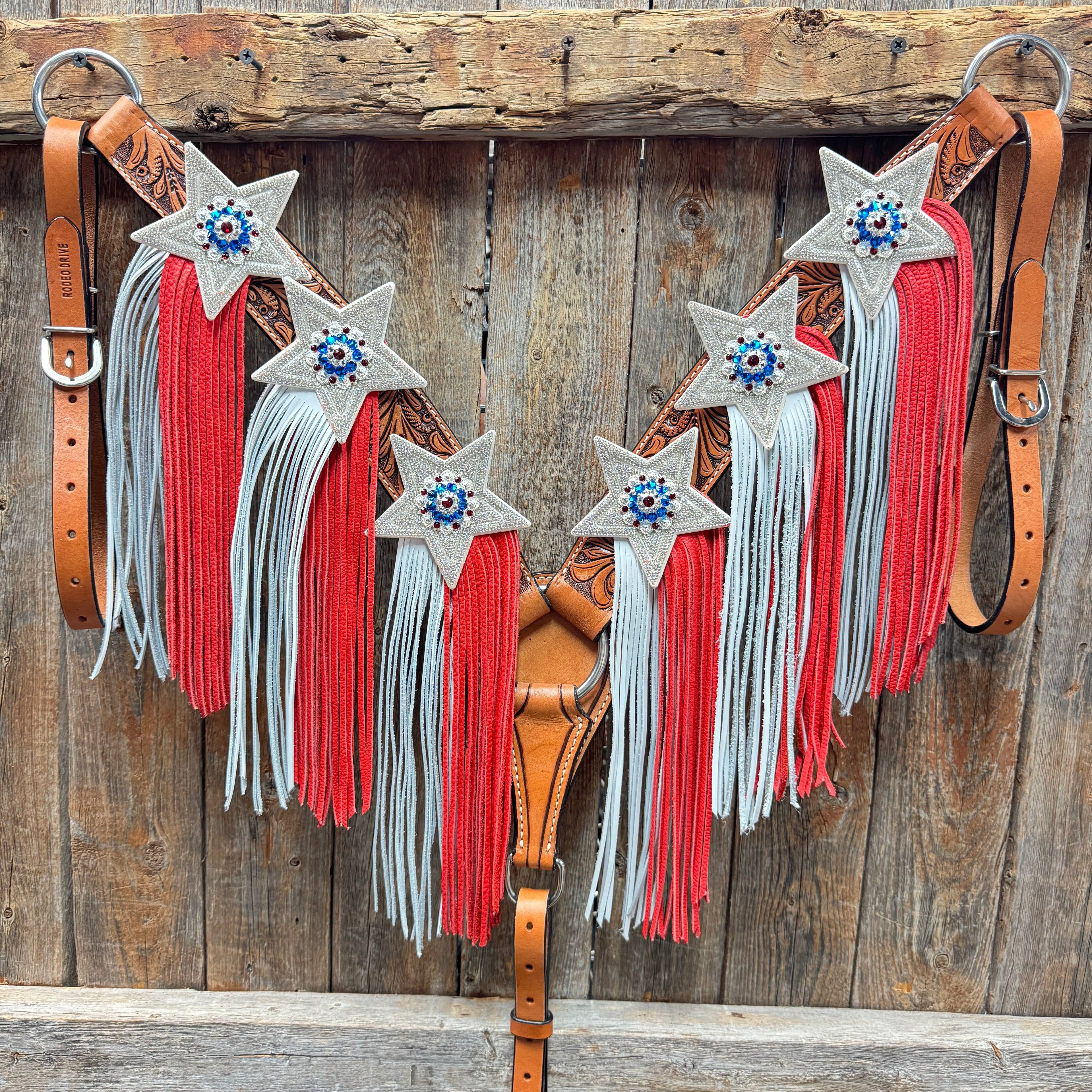 Light Oil Roper Rhinestone and Patriotic Browband/One Ear Tack Set #BBBC664 — view 8