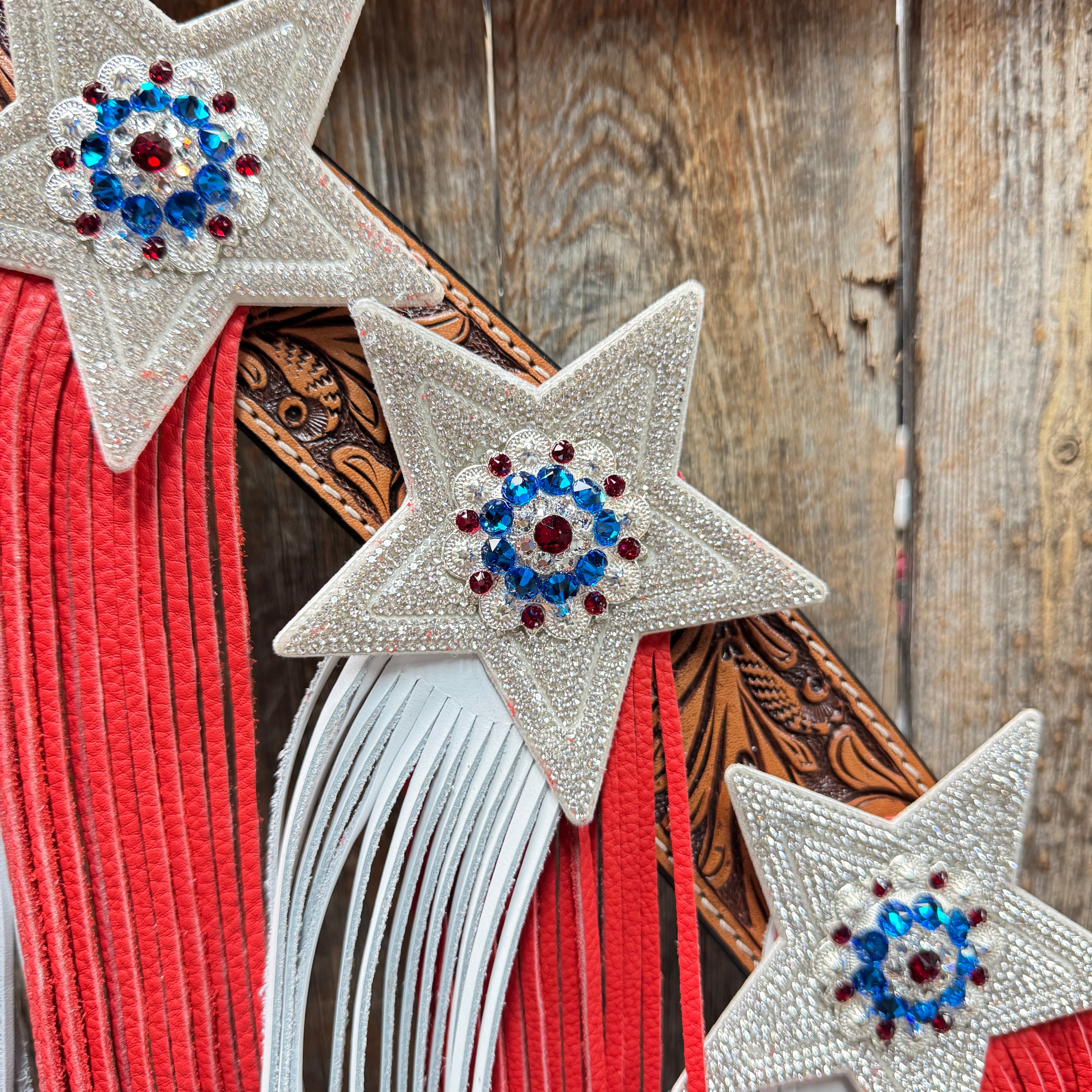 Light Oil Roper Rhinestone and Patriotic Browband/One Ear Tack Set #BBBC664 — view 10