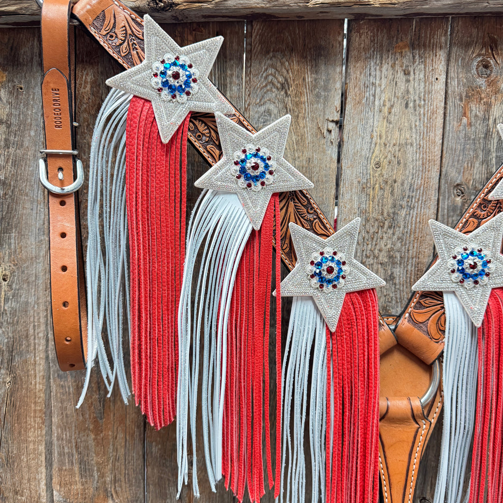 Light Oil Roper Rhinestone and Patriotic Browband/One Ear Tack Set #BBBC664 — view 9