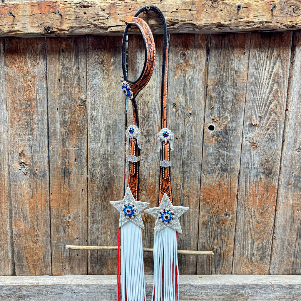 Light Oil Roper Rhinestone and Patriotic Browband/One Ear Tack Set #BBBC664 — view 6