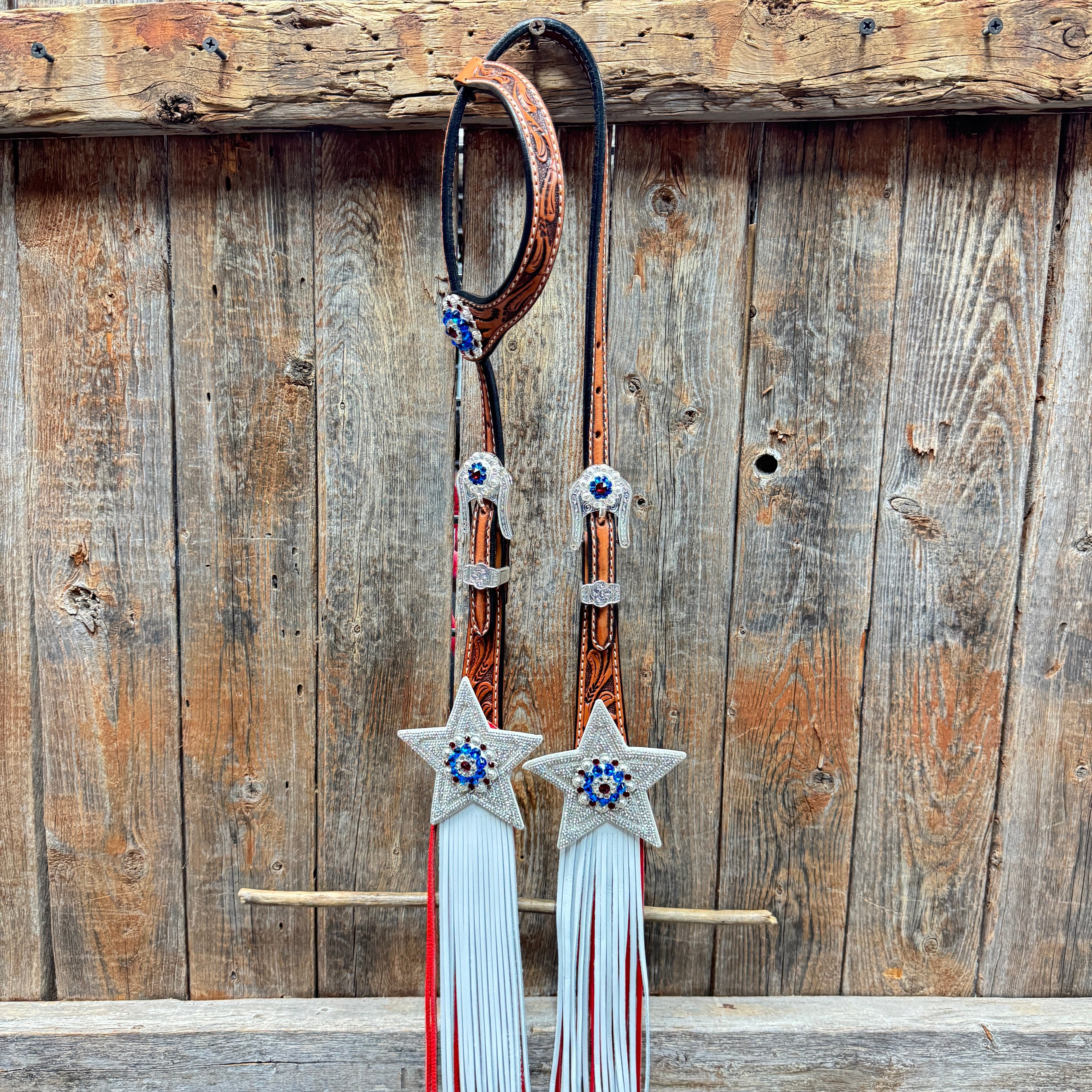 Light Oil Roper Rhinestone and Patriotic Browband/One Ear Tack Set #BBBC664 — view 6